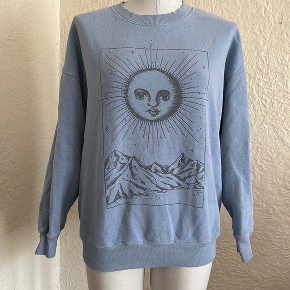 American Eagle Outfitters Tops - American Eagle Outfitters Blue Crew Neck Sweatshirt Tarot Card Sun Graphic XS